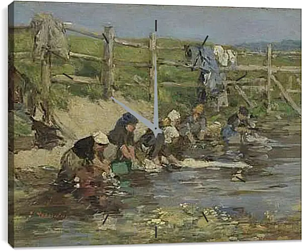 Часы картина - Laundresses by a Stream. Эжен Буден