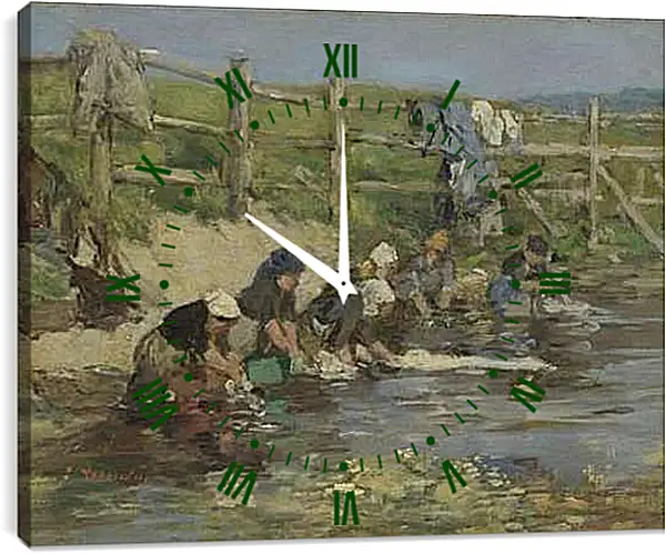 Часы картина - Laundresses by a Stream. Эжен Буден