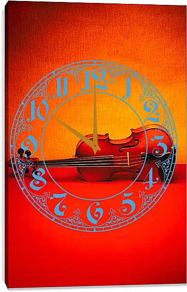 Часы картина - Скрипка на красном