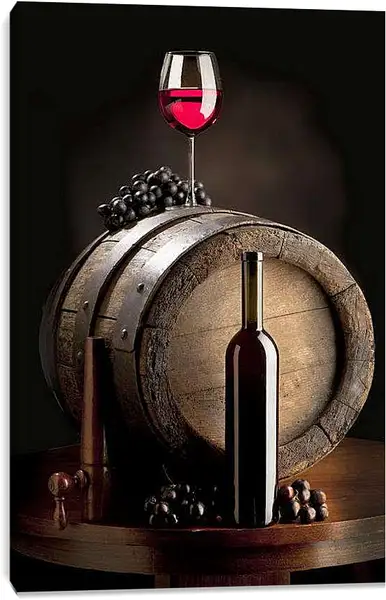 Постер на подрамнике - Бутылка красного вина. Винное Настроение.