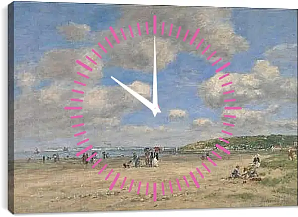 Часы картина - The Beach at Tourgeville-les-Sablons. Эжен Буден