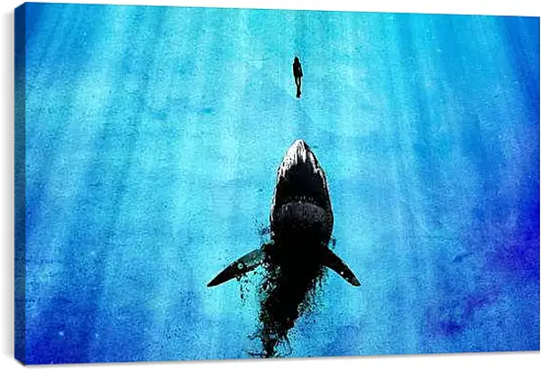 Постер на подрамнике - Акула и девушка