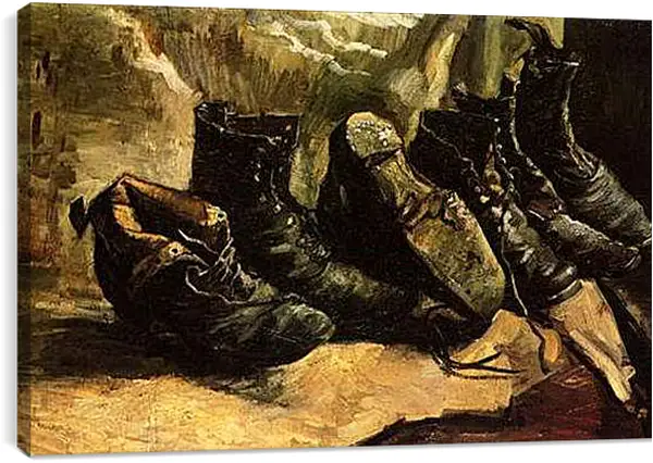 Постер на подрамнике - Three Pairs of Shoes. Винсент Ван Гог