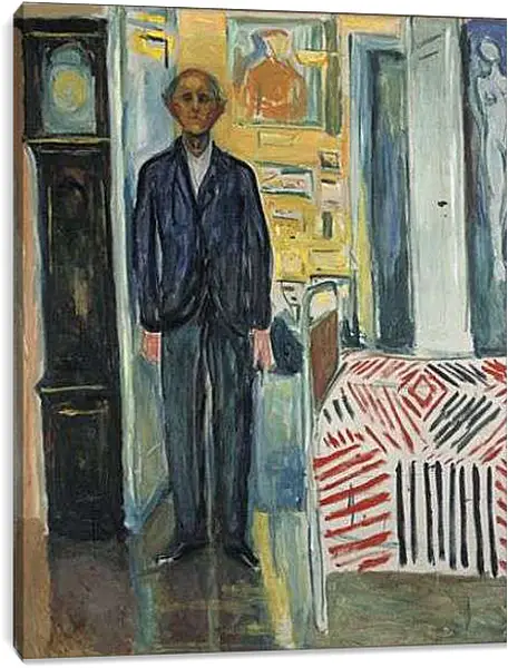 Постер на подрамнике - Self-Portrait Between the Clock and the Bed. Эдвард Мунк