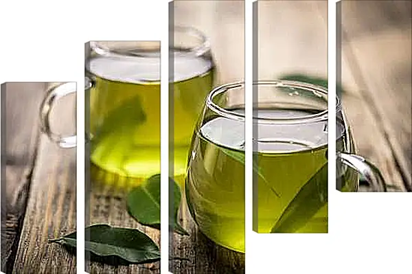 Модульная картина - Две чашки с зелёным чаем. Зеленый чай.