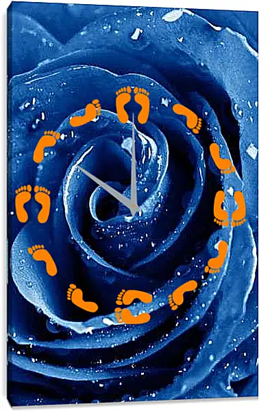 Часы картина - Синяя роза в каплях воды