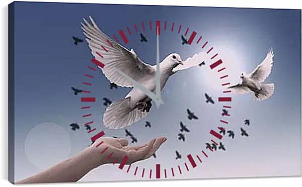 Часы картина - Птицы мира. Голуби