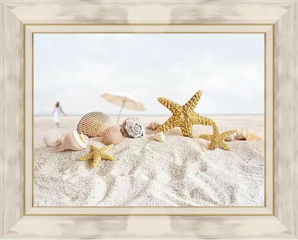 Картина в раме - Пляж и морские звезды