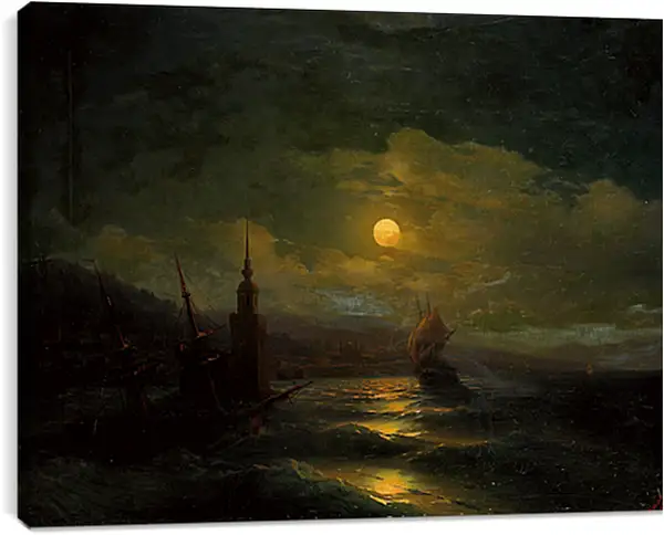 Постер на подрамнике - Вид на Константинополь с моря в лунную ночь. Иван Айвазовский