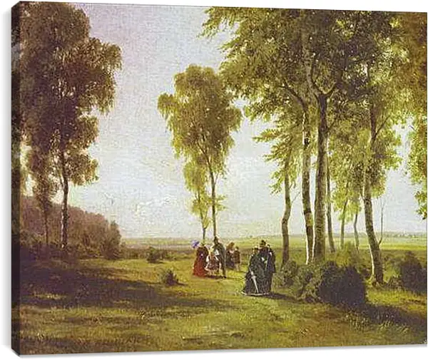 Постер на подрамнике - Пейзаж с гуляющими. Иван Шишкин