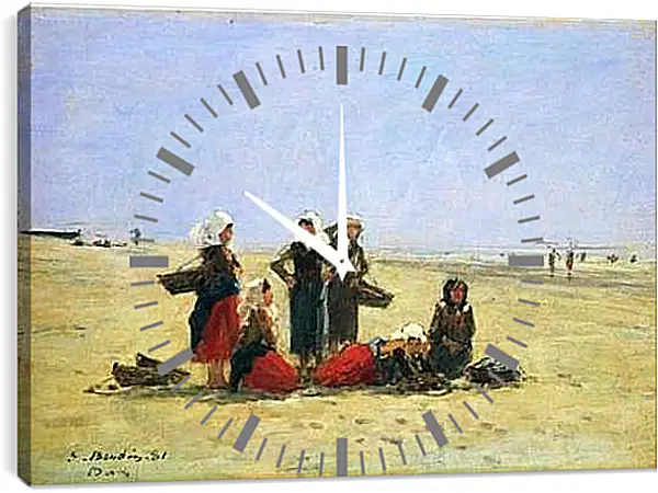 Часы картина - Women on the Beach at Berck. Эжен Буден