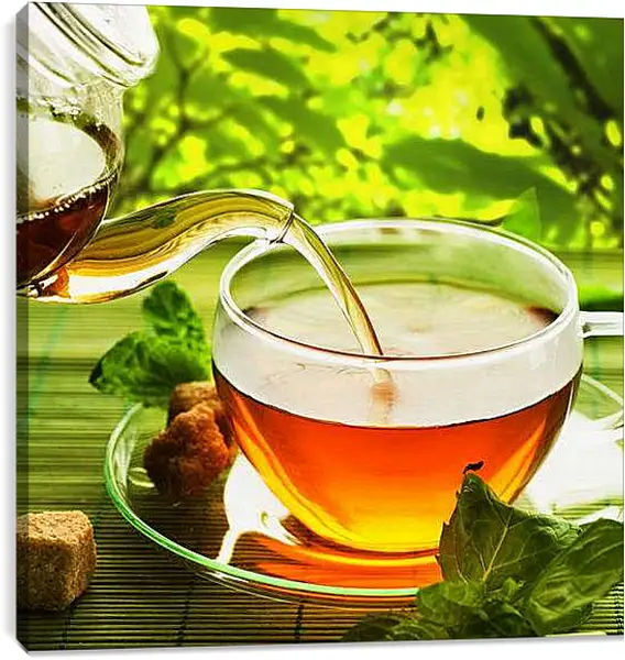 Постер на подрамнике - Чай с тростниковым сахаром. Чайное настроение.