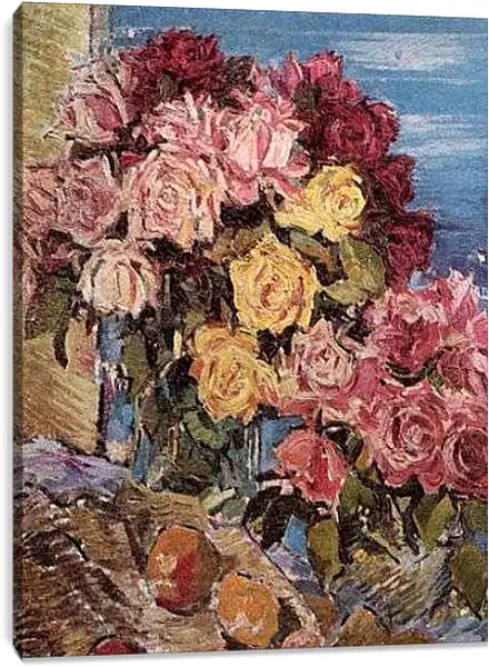 Постер на подрамнике - Розы на фоне моря. Коровин Константин