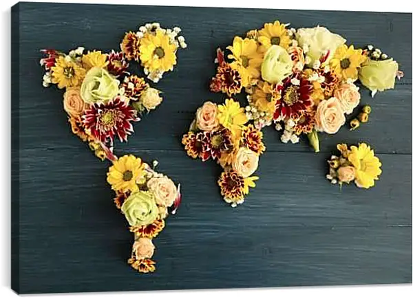Постер на подрамнике - Цветочная карта мира