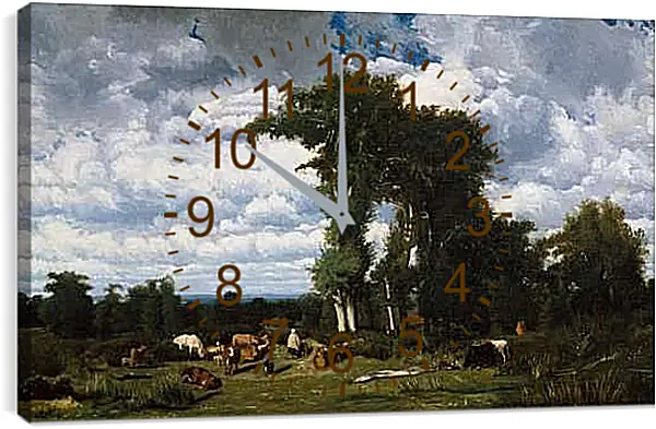 Часы картина - Landscape with Cattle at Limousin. Жюль Дюпре