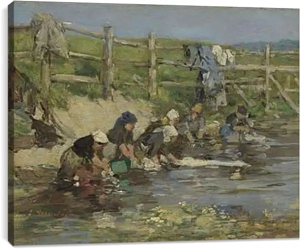 Постер на подрамнике - Laundresses by a Stream. Эжен Буден