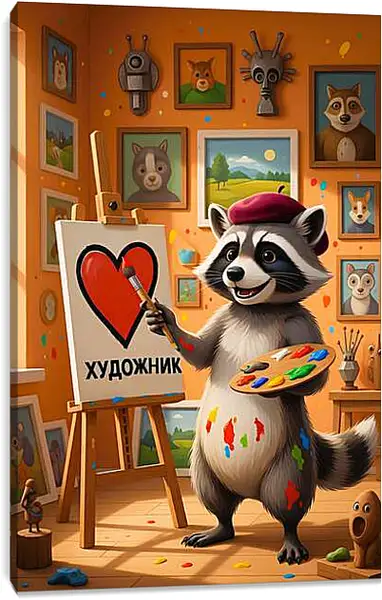 Постер на подрамнике - Бурундук-художник для детей