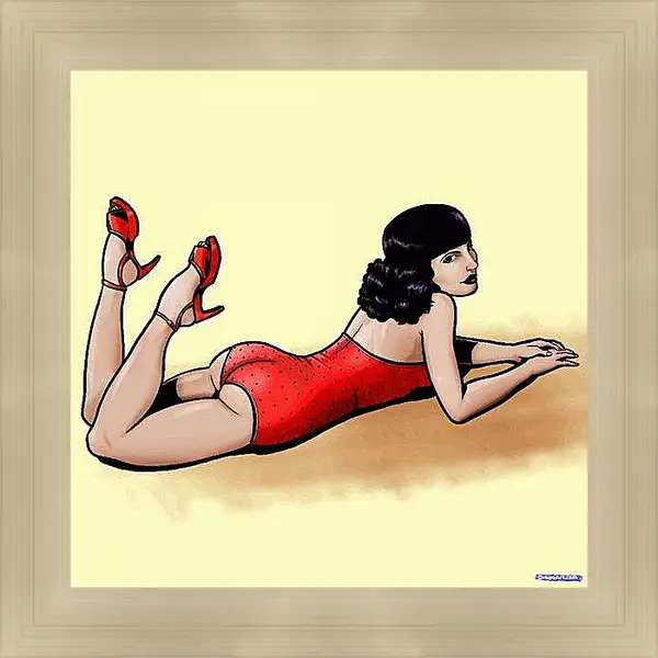 Картина в раме - Девушка в красном купальнике (стиль пин ап)