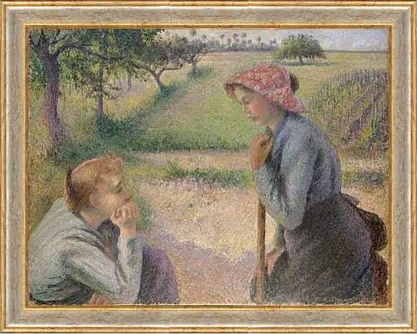 Картина в раме - Молодые крестьянки. Камиль Писсарро