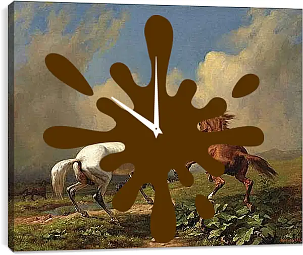 Часы картина - Пожар в степи и кони