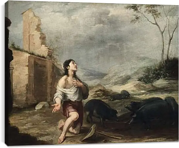 Постер на подрамнике - Блудный сын, кормящий свиней. Бартоломе Эстебан Мурильо