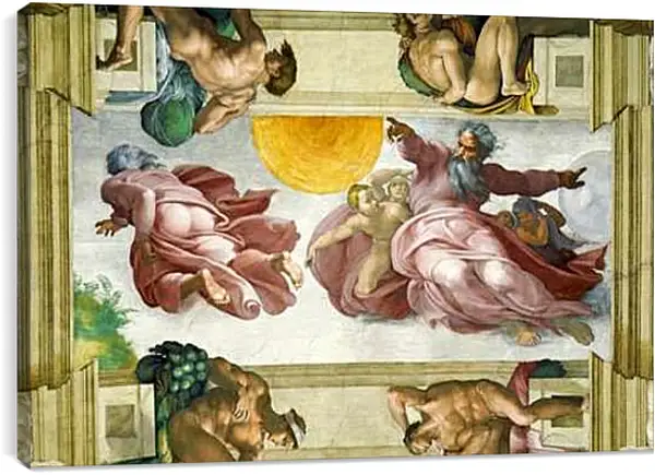 Постер на подрамнике - Сотворение Солнца, Луны и Земли. Микеланджело Буонарроти