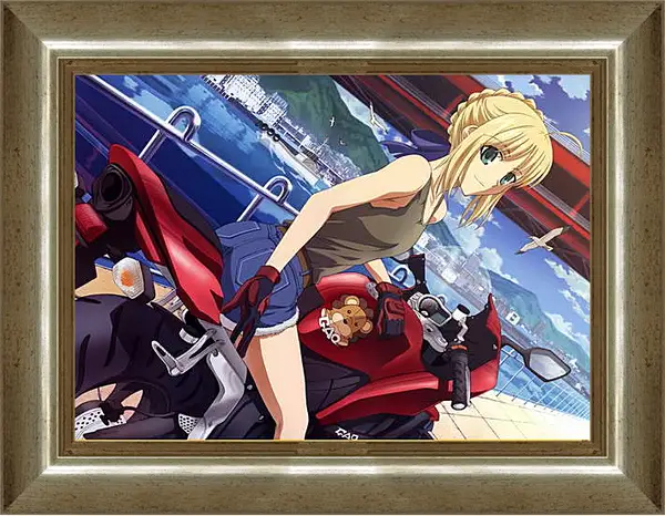 Картина в раме - Девушка на мотоцикле