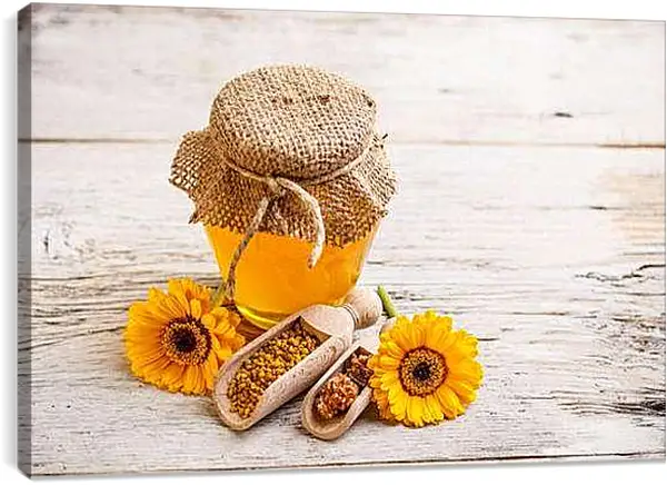 Постер на подрамнике - Мед и цветочки. Солнечный нектар.