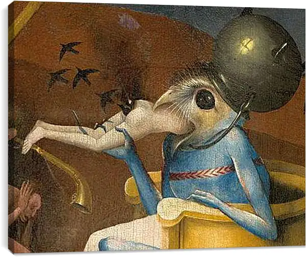 Постер на подрамнике - Bird-headed monster or The Prince of Hell - close-up head. Иероним Босх