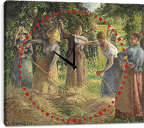 Часы картина - Жатва в Эраньи. Камиль Писсарро