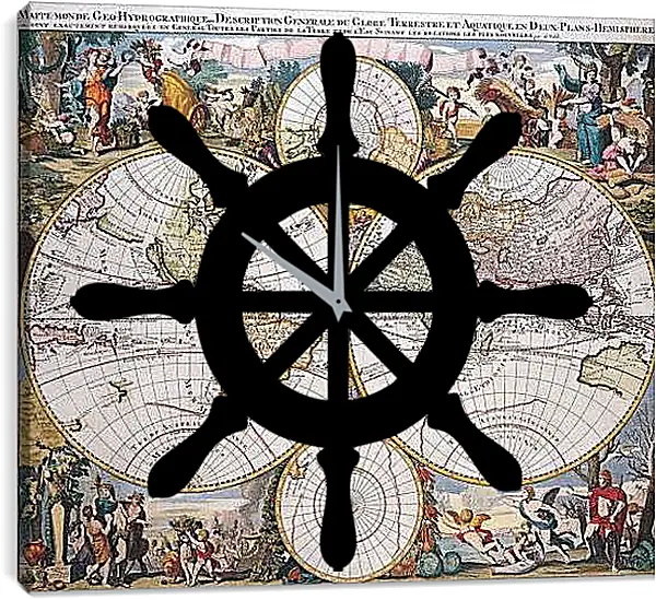 Часы картина - Древняя карта мира