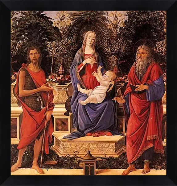 Картина в раме - Madonna with child between the both Johannes. Сандро Боттичелли