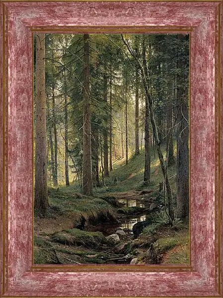 Картина в раме - Ручей в лесу (На косогоре). Иван Шишкин