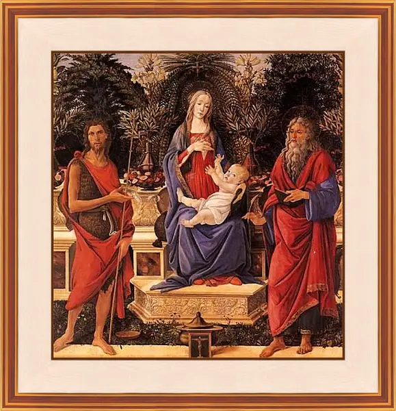 Картина в раме - Madonna with child between the both Johannes. Сандро Боттичелли