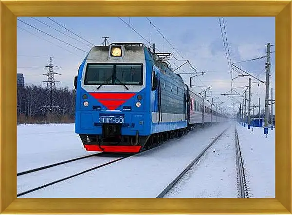 Картина в раме - Поеззд зимой
