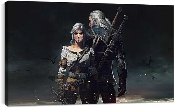 Постер на подрамнике - The Witcher 3: Wild Hunt (Ведьмак), Геральт и Цирилла (Ziarael)