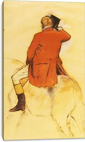 Постер на подрамнике - Cavalier en Habit rouge  Pinceau et lavis sepia. Эдгар Дега