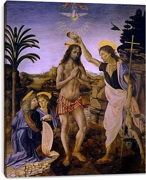 Постер на подрамнике - Крещение Христа. Леонардо да Винчи