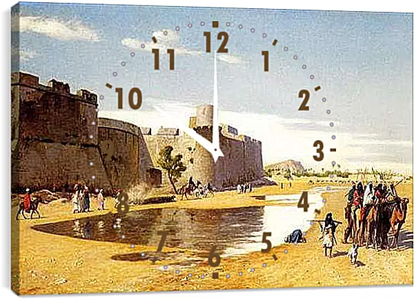 Часы картина - Арабский караван за стенами укрепленного египетского города. Жан-Леон Жером
