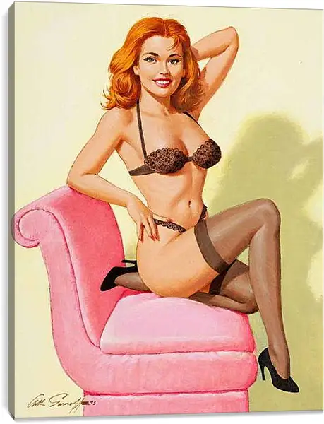 Постер на подрамнике - Рыжая девушка (стиль пин ап)