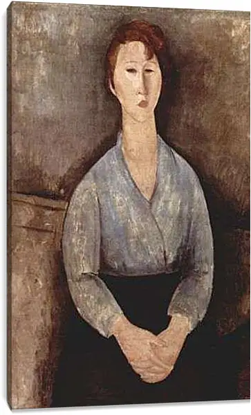 Постер на подрамнике - Sitzende Frau mit blauer Bluse. Сидящая женщина в голубой блузе. Амедео Модильяни