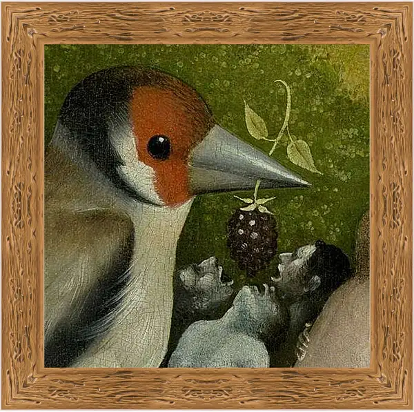 Картина в раме - Bird feeding men. Иероним Босх