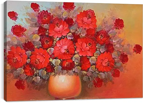 Постер на подрамнике - Красные цветы в вазе