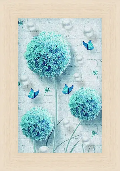 Картина в раме - Бабочки и цветы