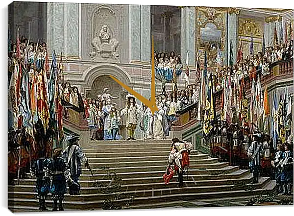 Часы картина - Прием принца Конде Людовиком XIV в Версале в 1674 году. Жан-Леон Жером