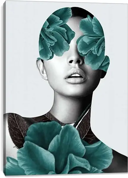 Постер на подрамнике - Цветы на лице у девушки 1