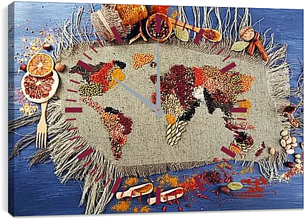 Часы картина - Карта мира из трав и специй