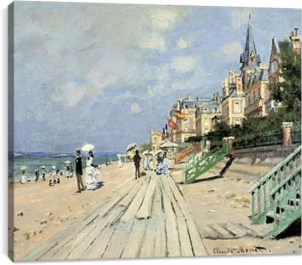 Постер на подрамнике - Beach at Trouville. Клод Моне