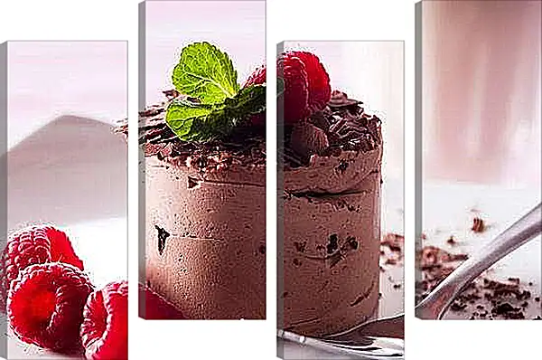 Модульная картина - Шоколадный десерт с малиной. Сладкое Наслаждение.