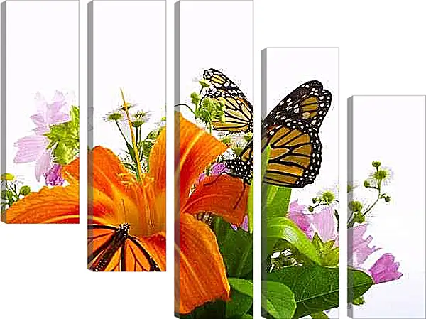 Модульная картина - Бабочки на цветке